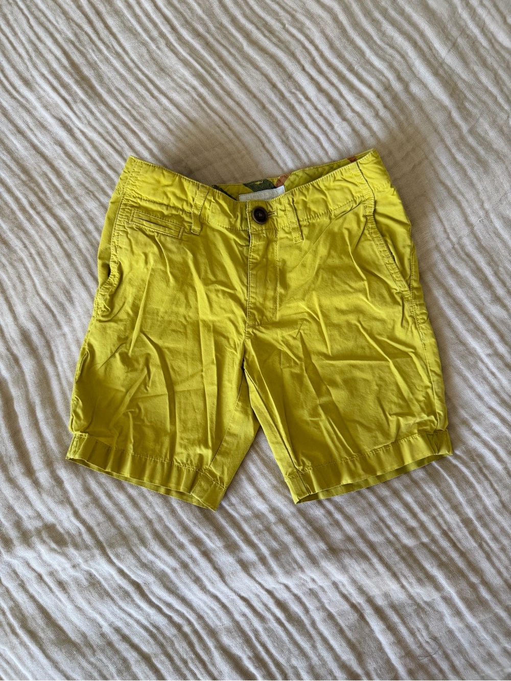 Burberry Yellow Cotton Blend Flat Front Shorts 4Y